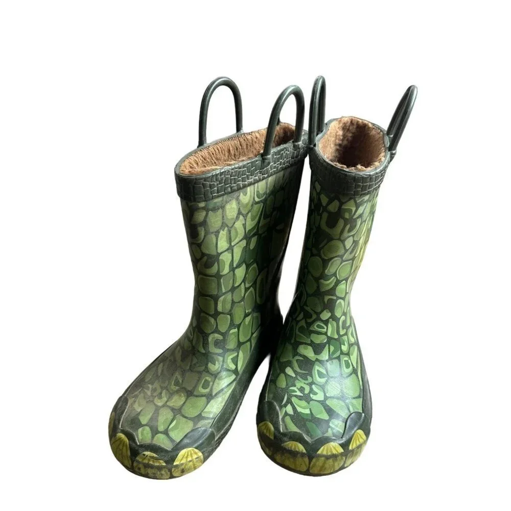 UnBranded Kids Rain Boots Unisex Green Print Size 9/10 SKU 2266